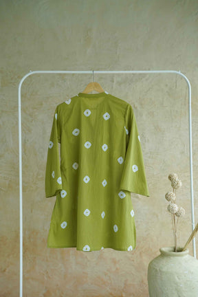 Olive Green Bandhej Block Print Pintuck Tunic
