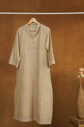 Pastel Pink Checks Hand Block Printed Chanderi Silk Kurta with Lining