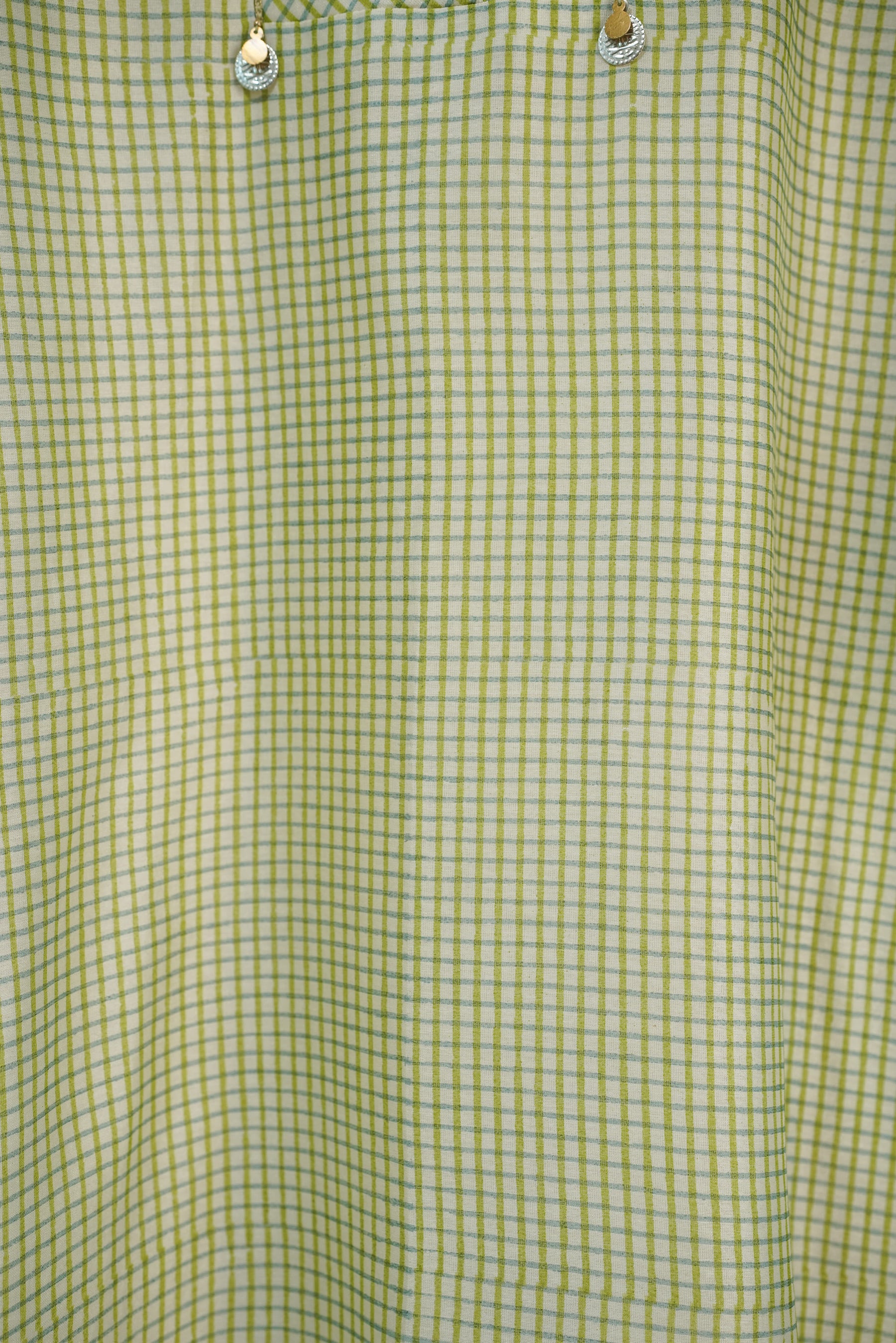Pastel Green Checks Hand Block Printed Chanderi Silk Kurta with Lining