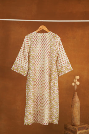 Ivory Green Floral Hand Block Printed Chanderi Silk Kurta