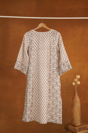 Ivory Blue Floral Hand Block Printed Chanderi Silk Kurta