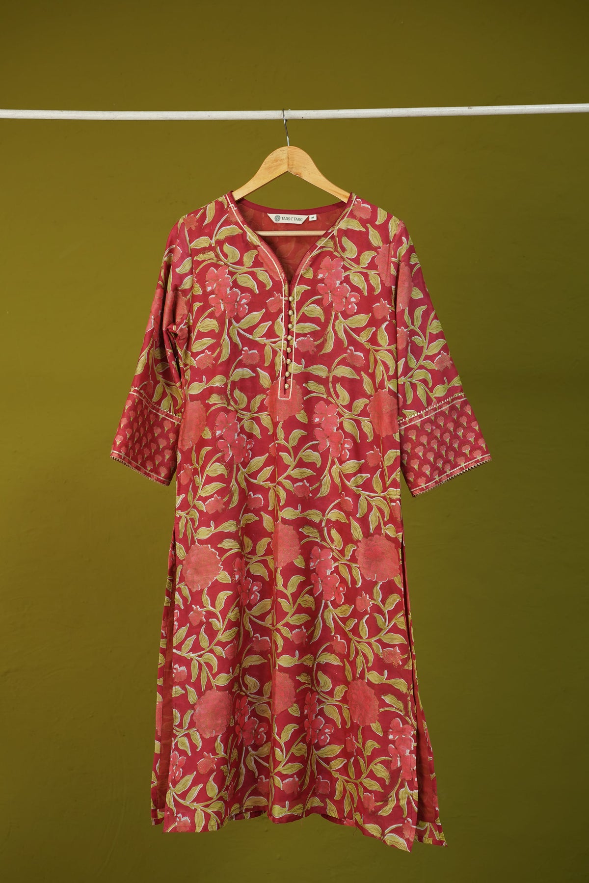 Maroon Floral Hand Block Printed Chanderi Silk Kurta