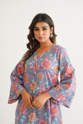 Dusty Mauve Cotton Floral Farshi Salwar Coord Set