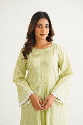 Green khari Hand Block Printed Coord Set