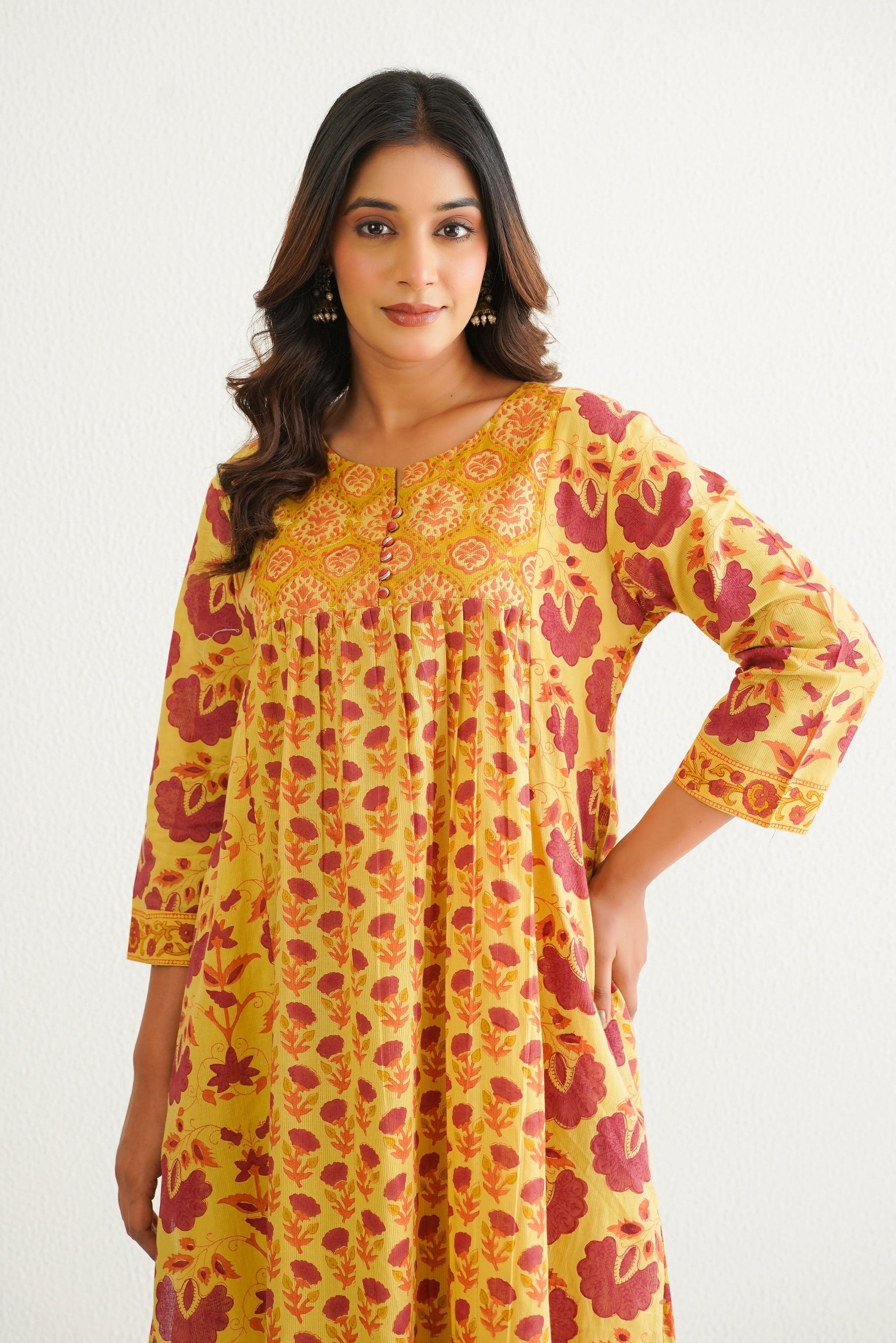 Yellow Cotton Hand Block Printed Coord Set