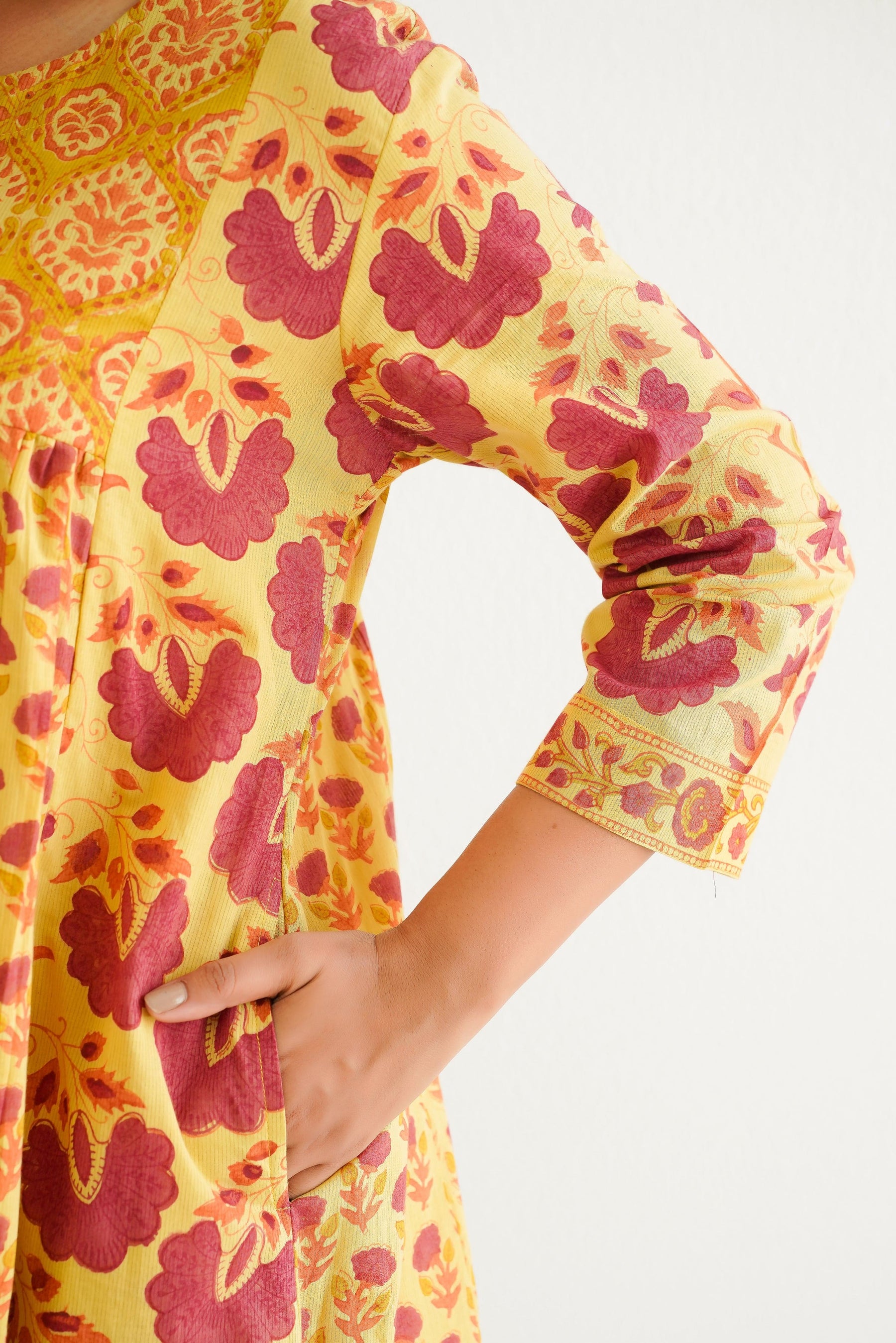 Yellow Cotton Hand Block Printed Coord Set