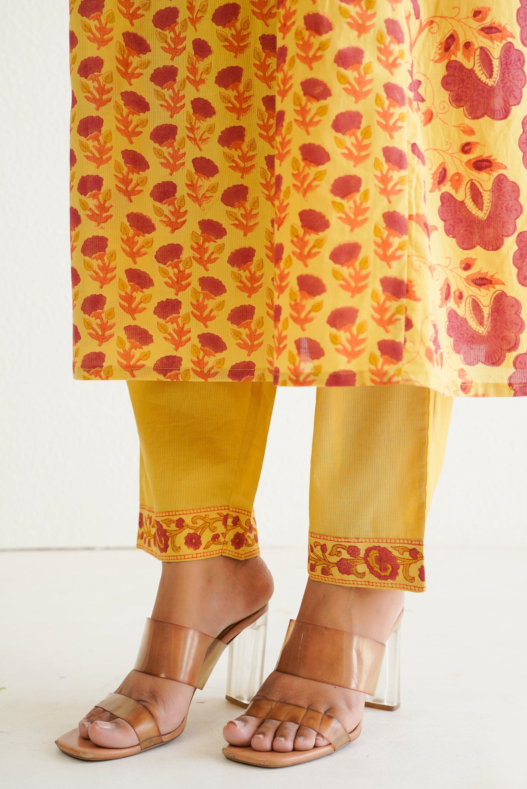Yellow Cotton Hand Block Printed Coord Set