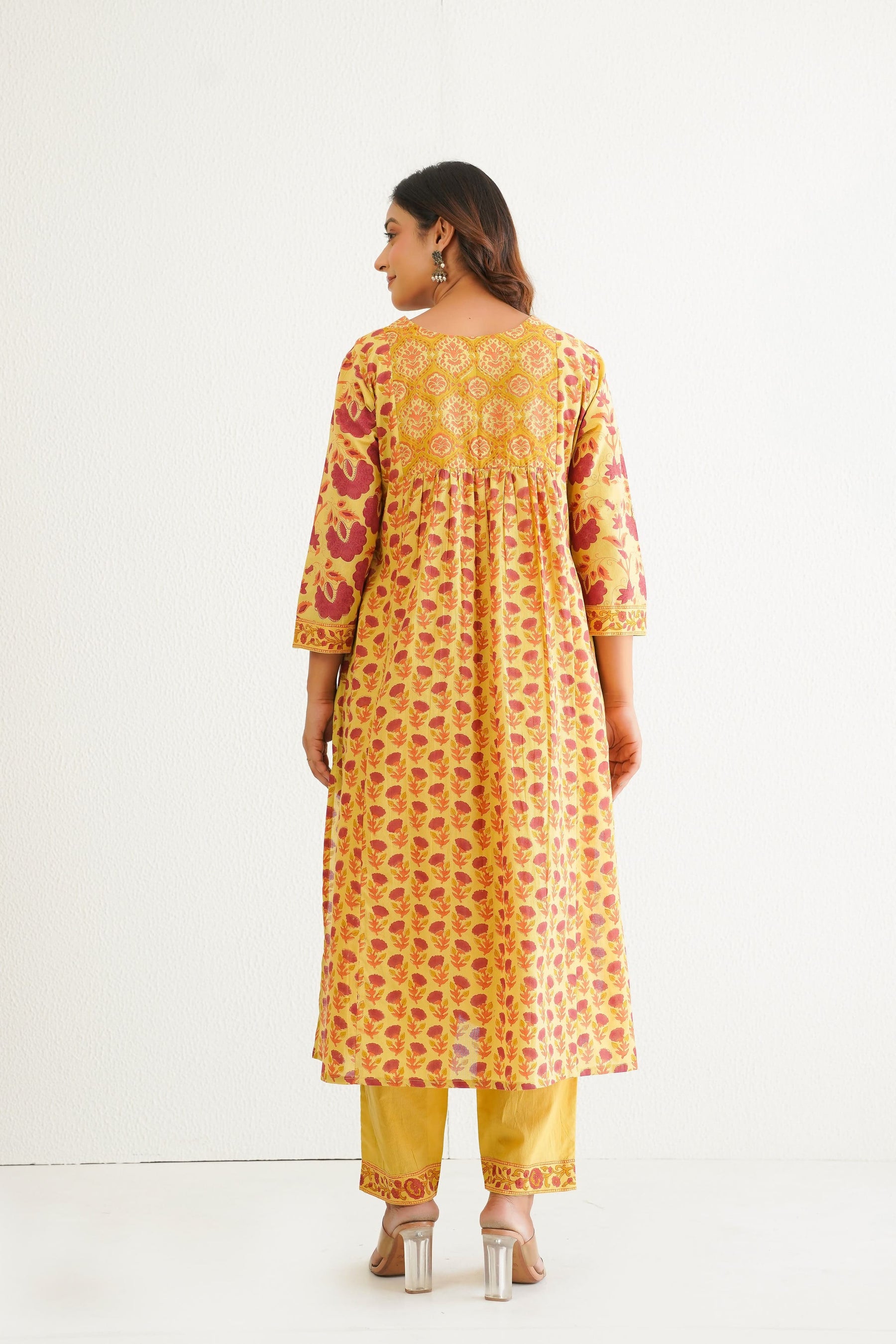 Yellow Cotton Hand Block Printed Coord Set