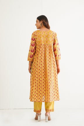 Yellow Cotton Hand Block Printed Coord Set