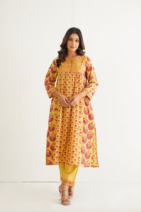 Yellow Cotton Hand Block Printed Coord Set