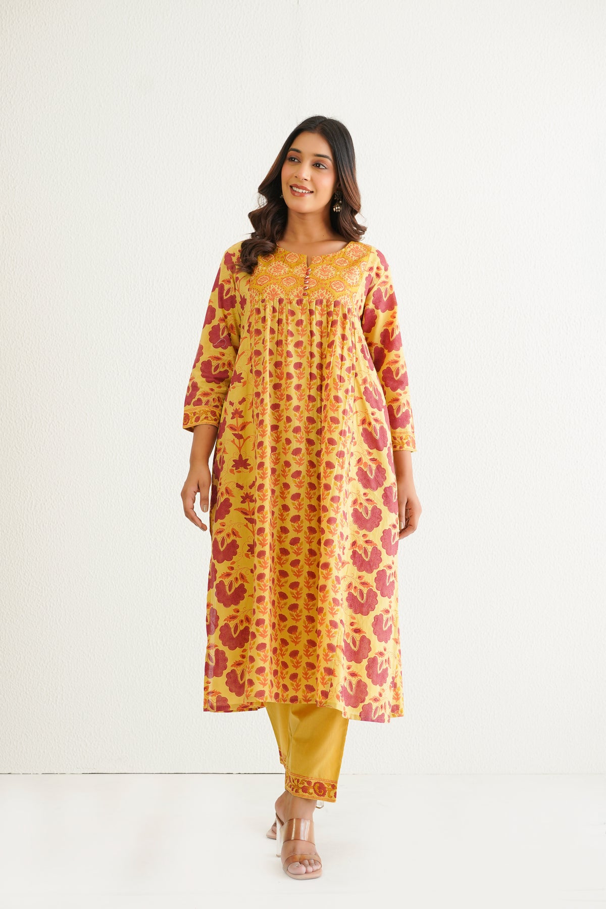 Yellow Cotton Hand Block Printed Coord Set