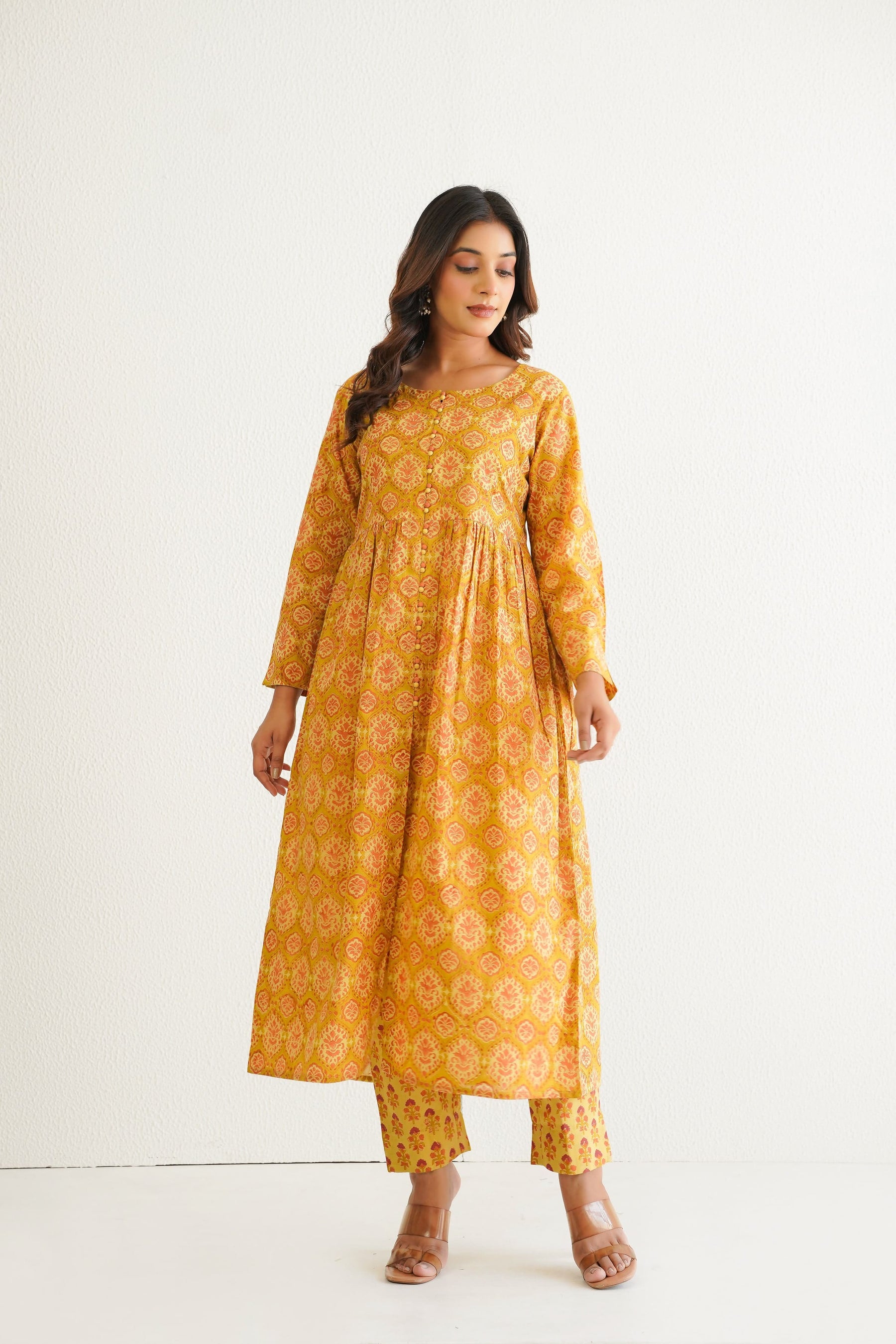 Yellow Cotton Hand Block Printed Coord Set
