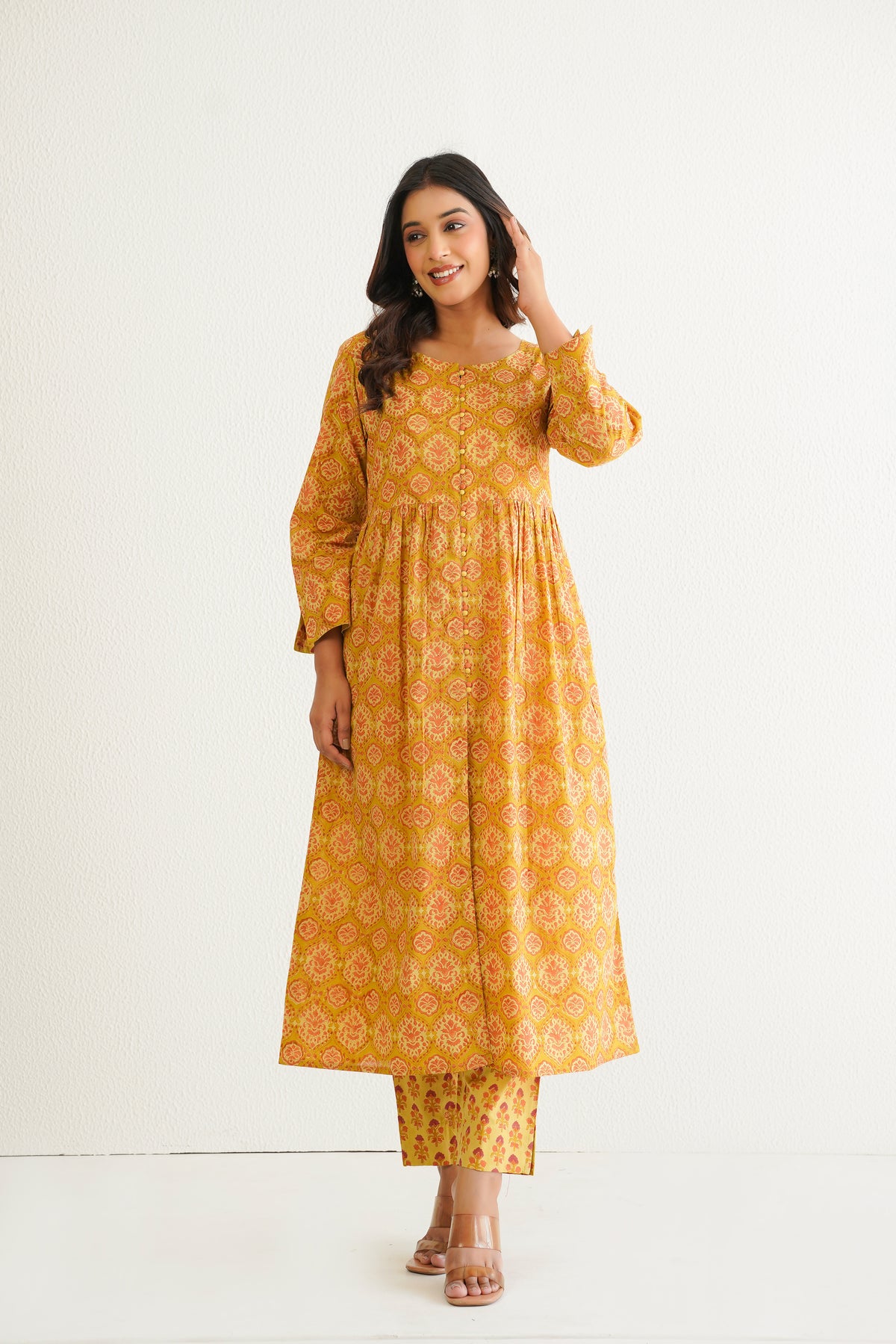 Yellow Cotton Hand Block Printed Coord Set