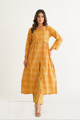 Yellow Cotton Hand Block Printed Coord Set
