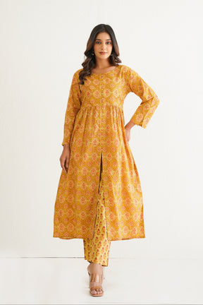Yellow Cotton Hand Block Printed Coord Set