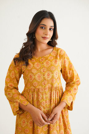 Yellow Cotton Hand Block Printed Coord Set