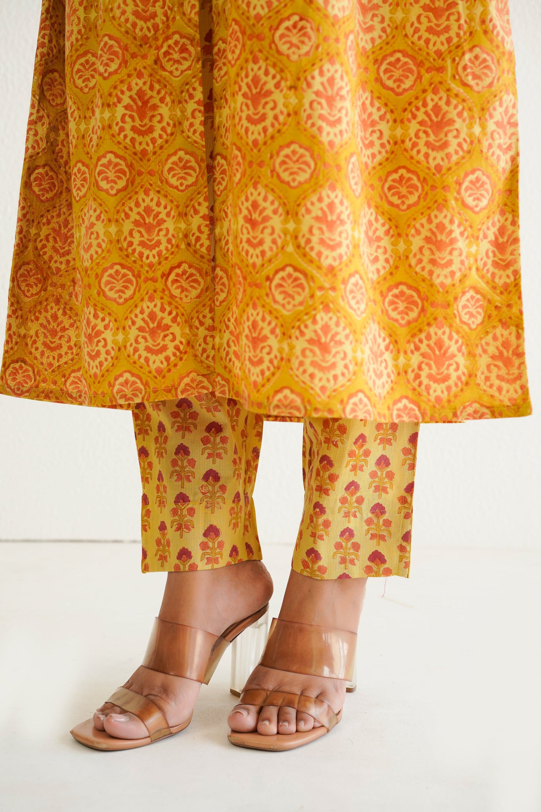 Yellow Cotton Hand Block Printed Coord Set