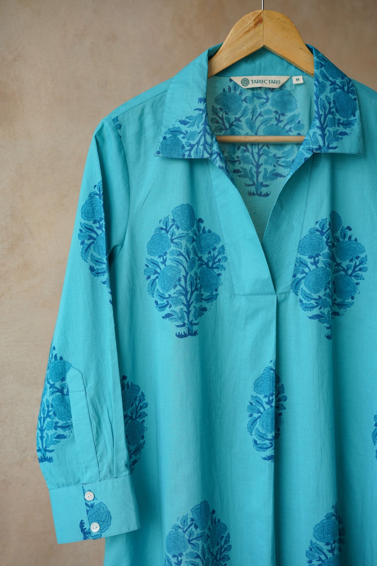 Teal Blue Floral Hand Block Printed Kurta