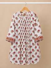 Ivory Floral Booti Pintuck Short Kurti