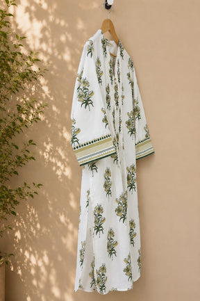 Ivory Lily Print Pintuck Cotton Kurta