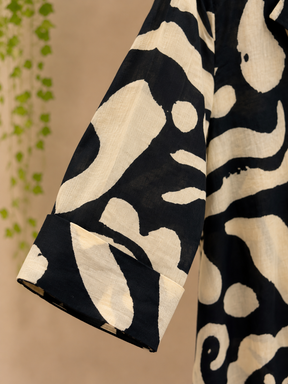 Black & Ivory Abstract Print Cotton Kurta