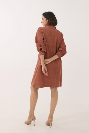 Rustic Brown Corduroy Shirt Dress