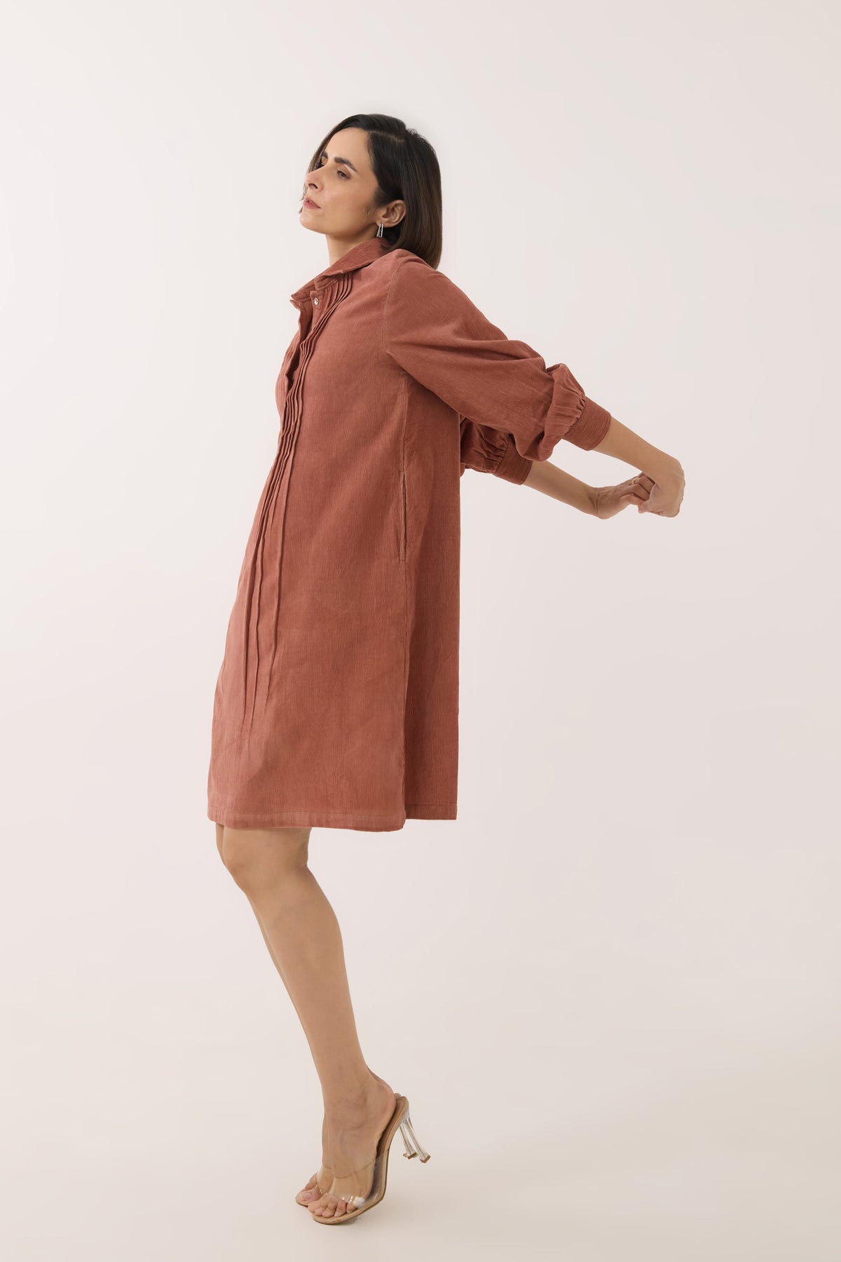 Rustic Brown Corduroy Shirt Dress