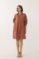 Rustic Brown Corduroy Shirt Dress
