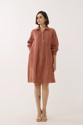 Rustic Brown Corduroy Shirt Dress