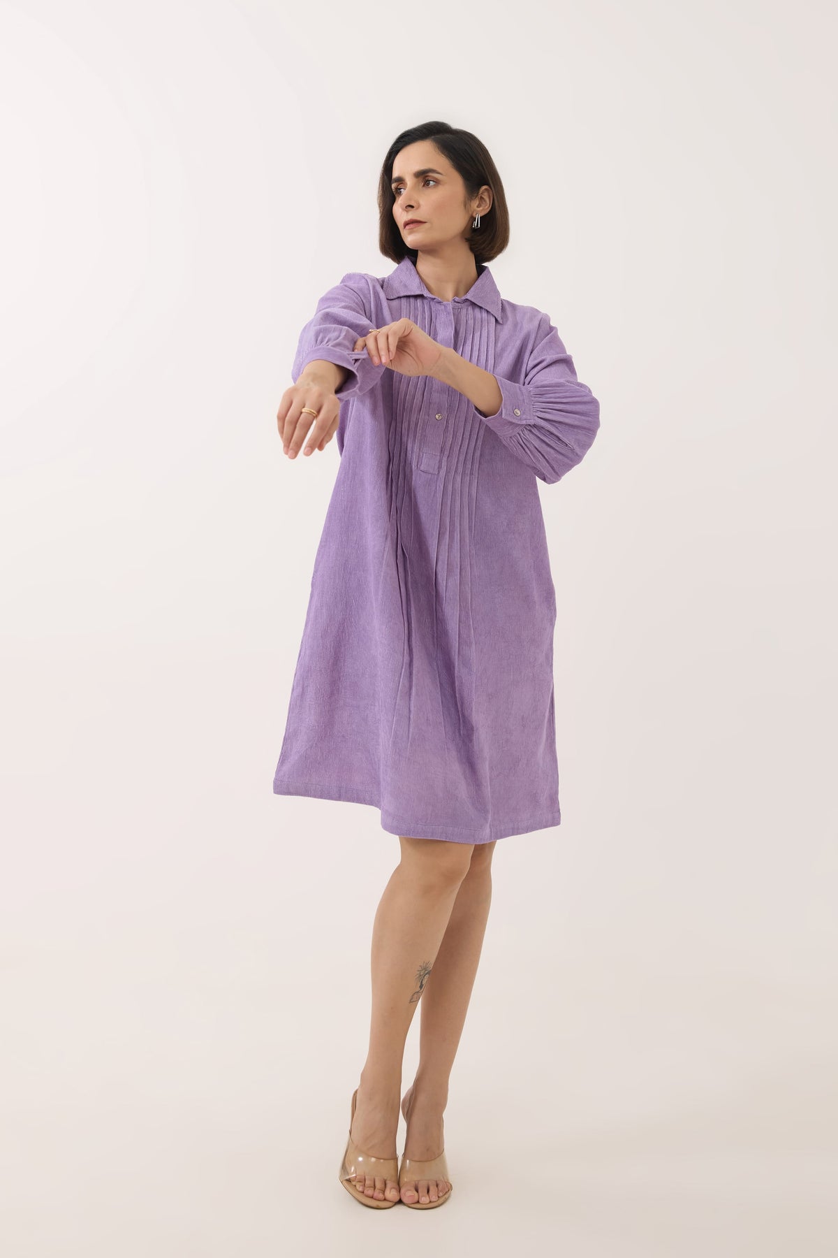 Lavender Corduroy Shirt Dress