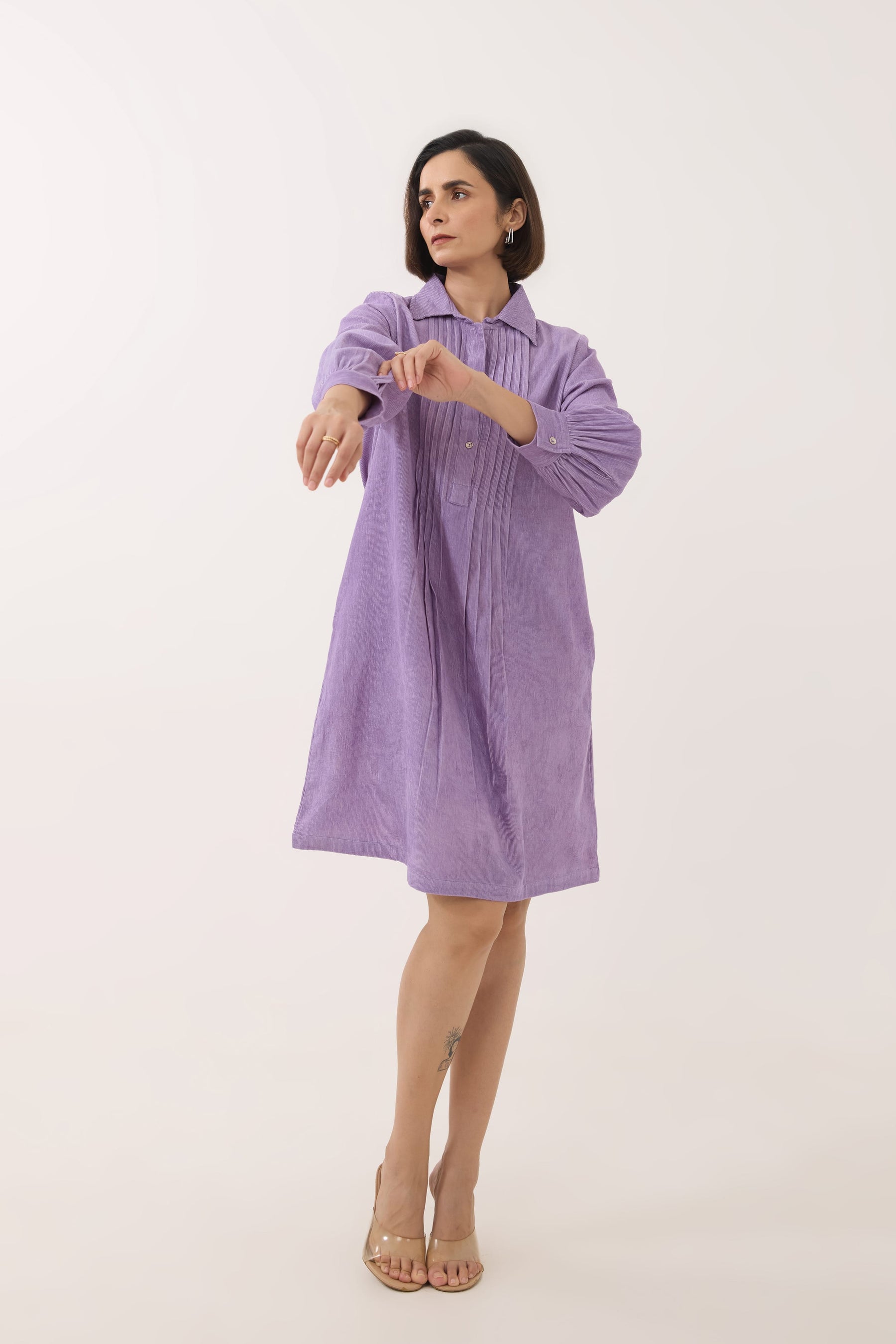 Lavender Corduroy Shirt Dress