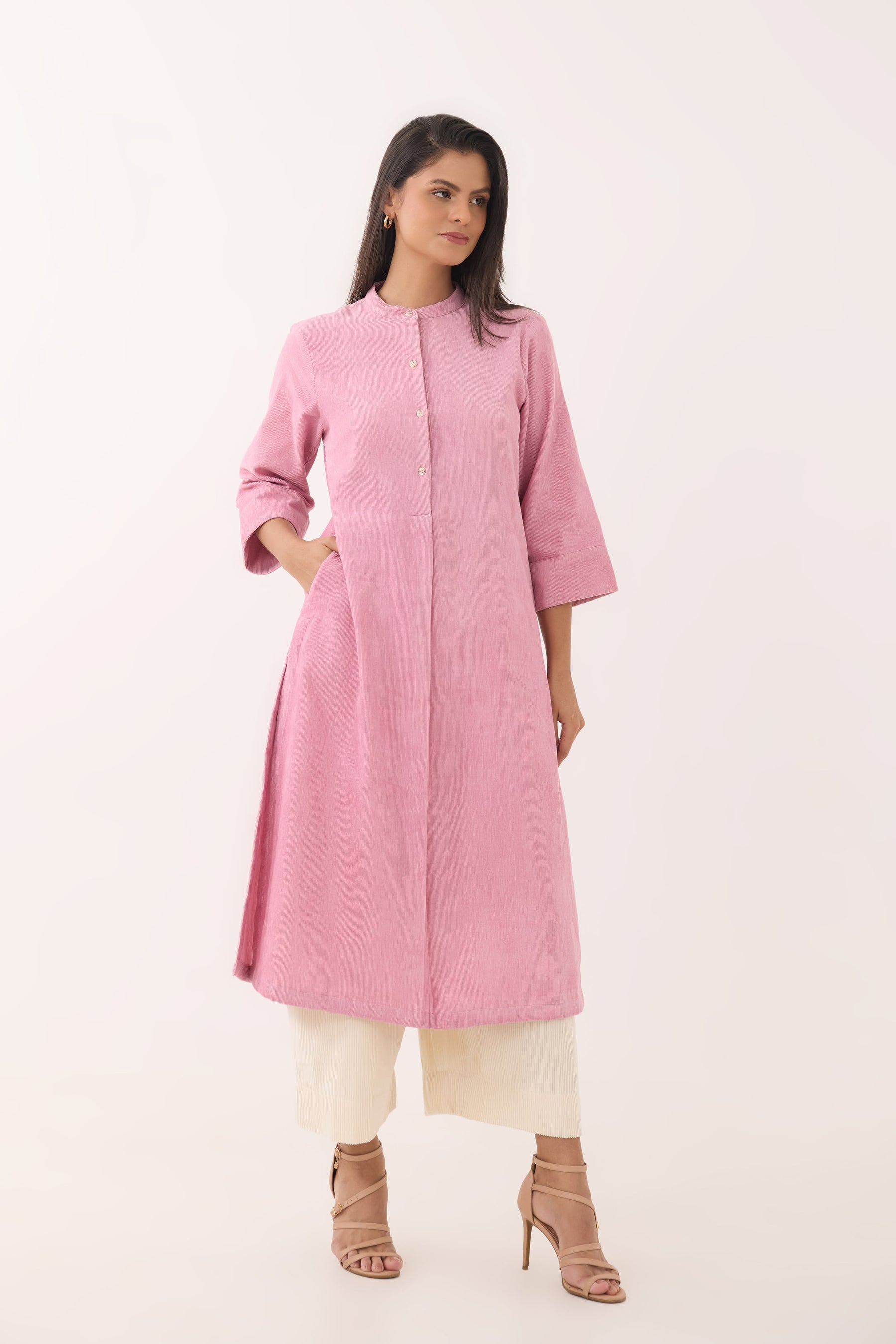 Baby Pink Corduroy Long Kurta