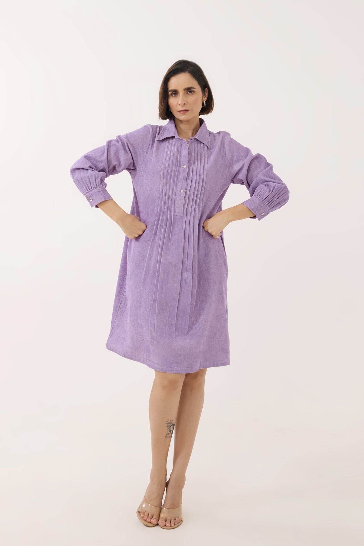 Lavender Corduroy Shirt Dress