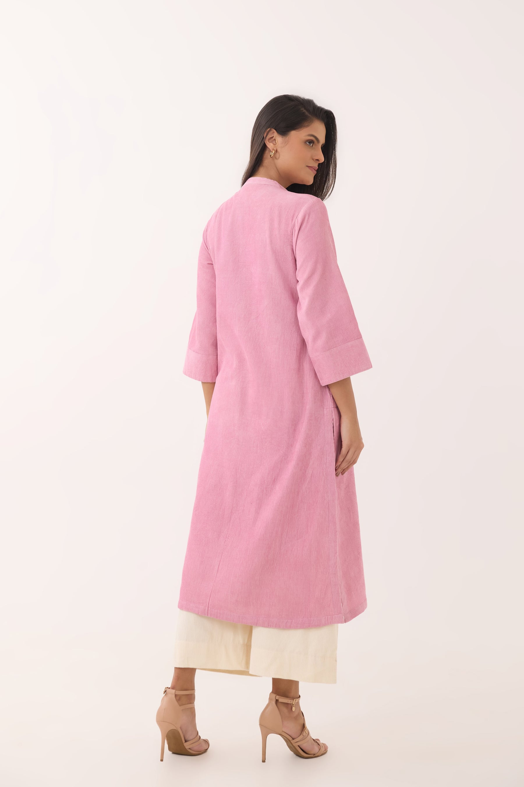 Baby Pink Corduroy Long Kurta