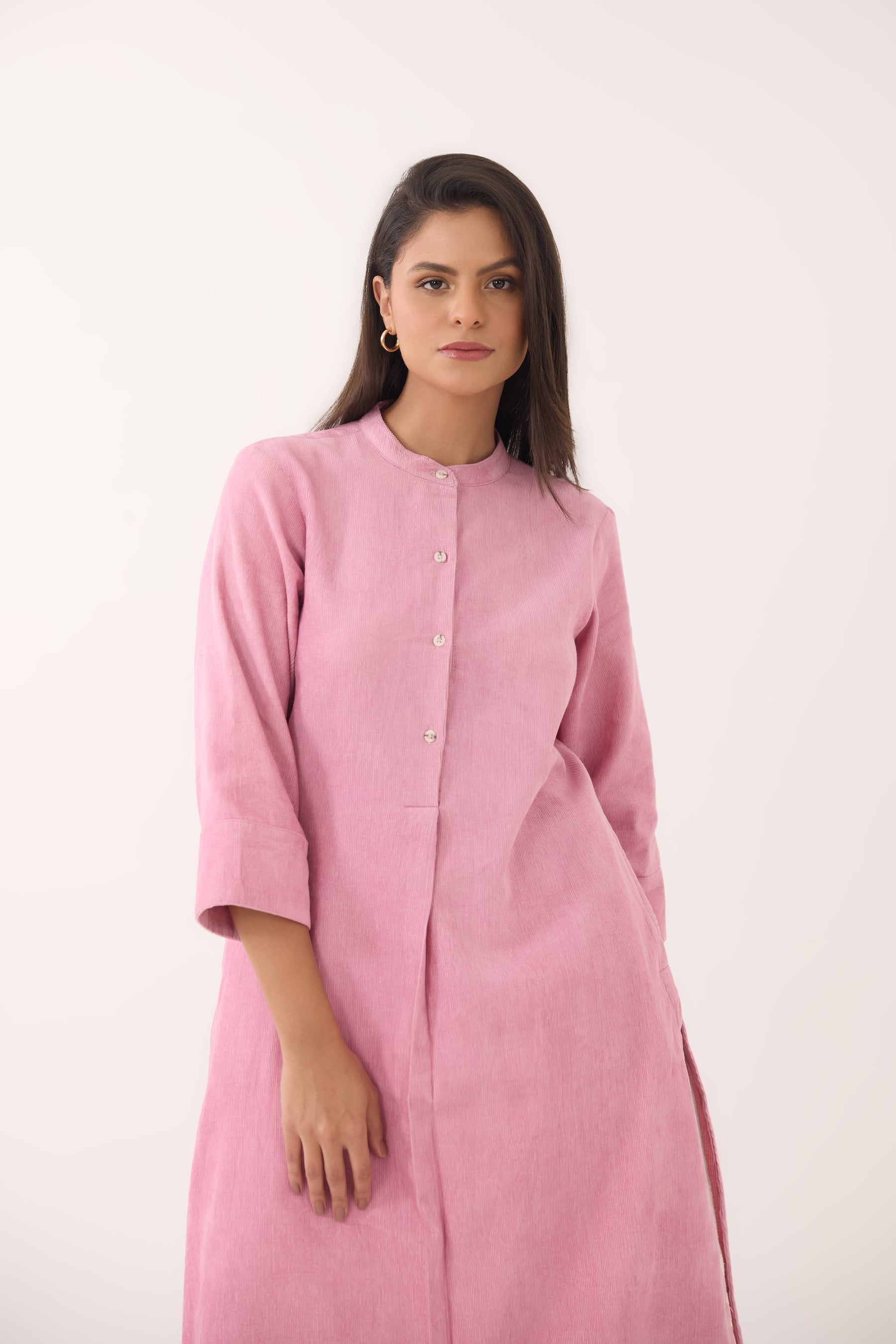 Baby Pink Corduroy Long Kurta