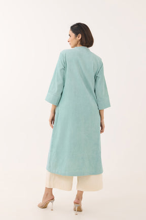 Aqua Blue Corduroy Long Kurta