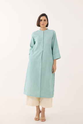 Aqua Blue Corduroy Long Kurta