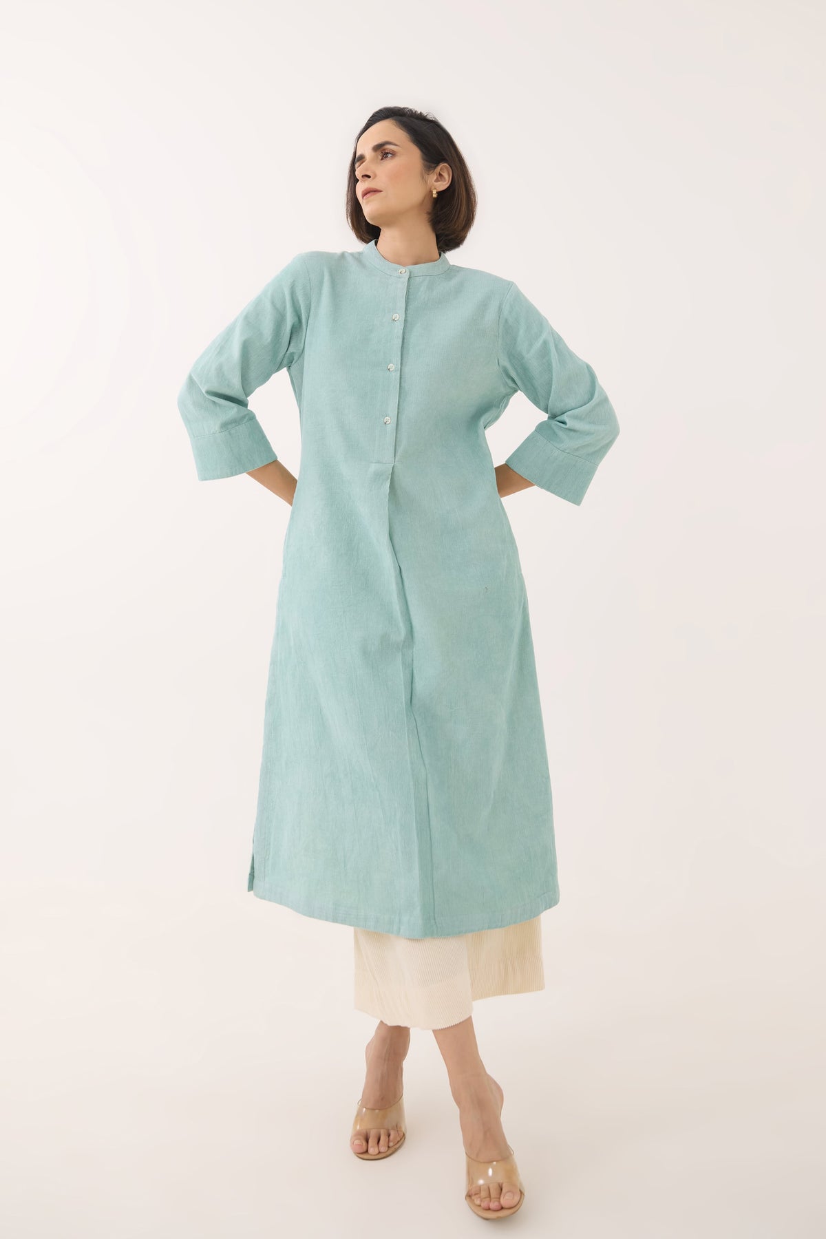 Aqua Blue Corduroy Long Kurta