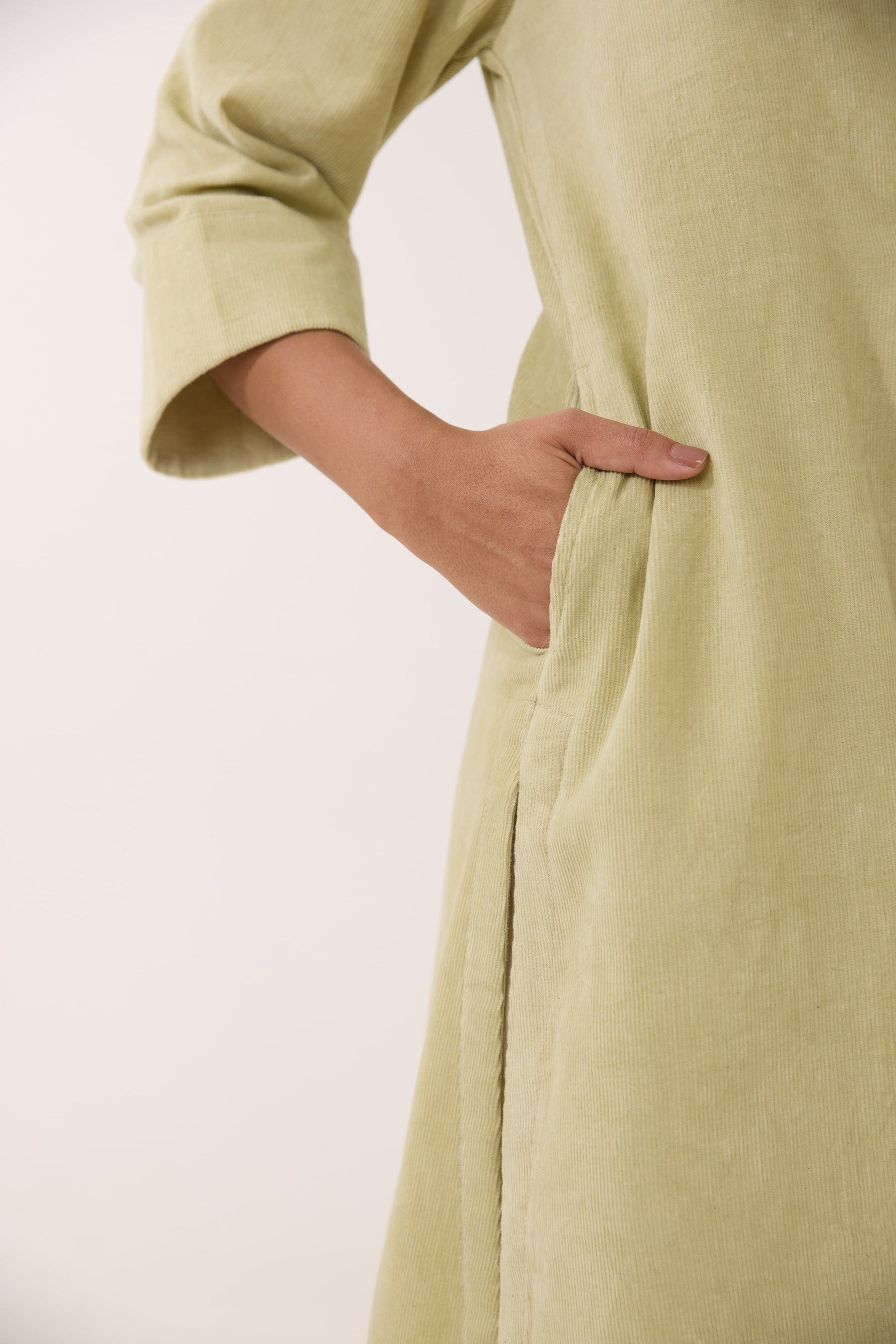 Pistachio Green Corduroy Long Kurta