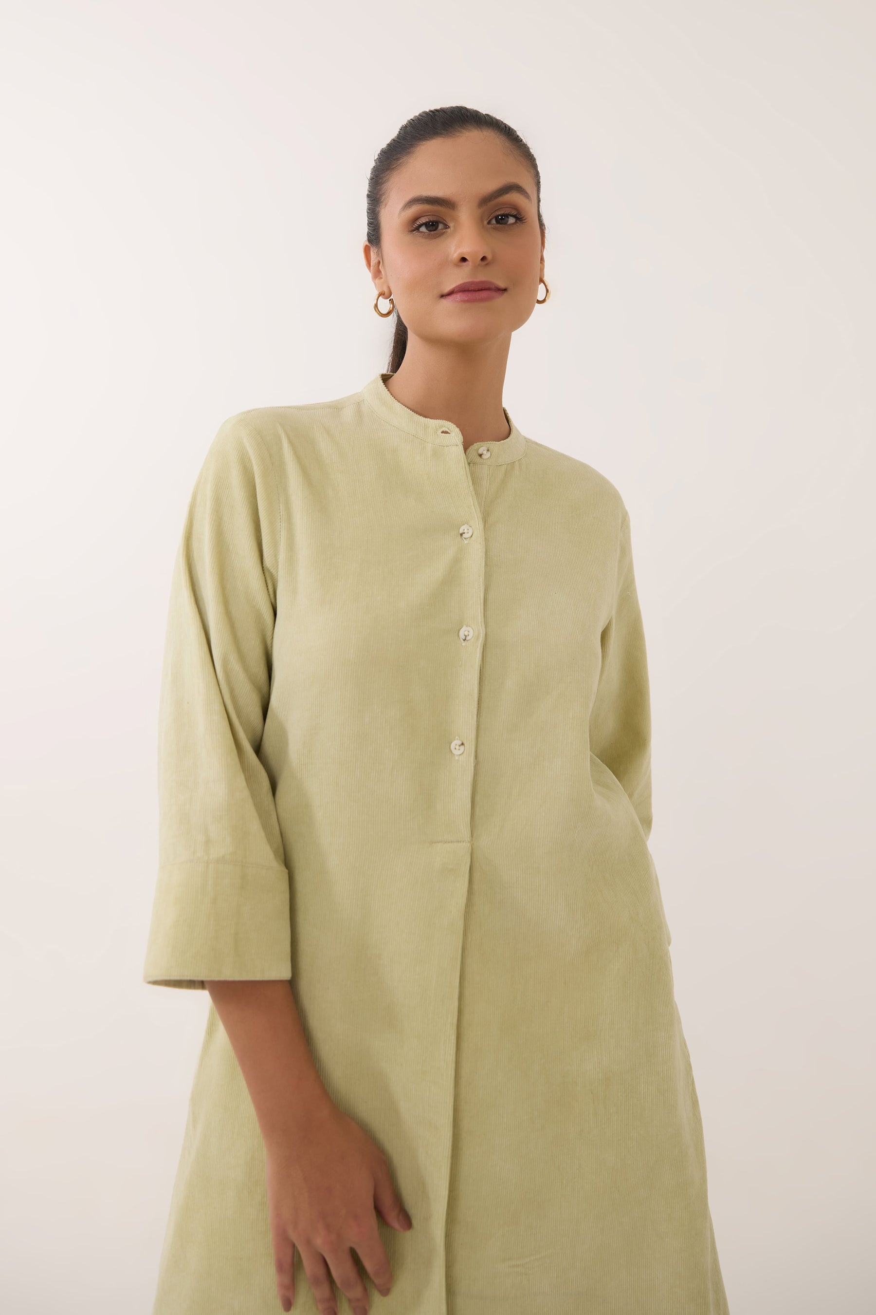 Pistachio Green Corduroy Long Kurta