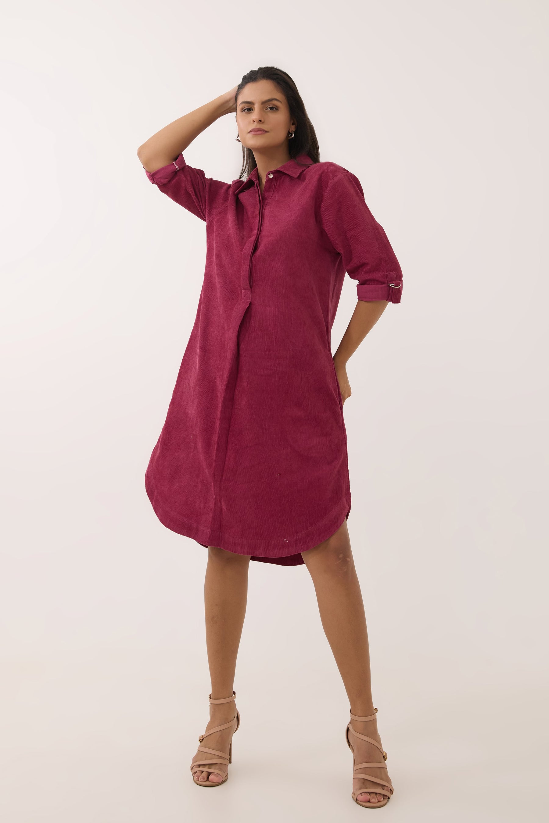Maroon Corduroy Shirt Dress