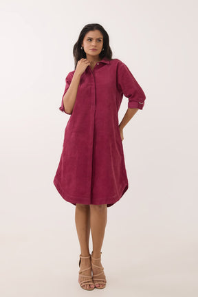 Maroon Corduroy Shirt Dress