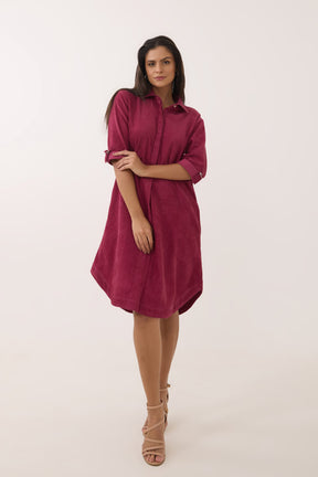 Maroon Corduroy Shirt Dress