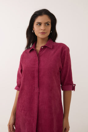 Maroon Corduroy Shirt Dress
