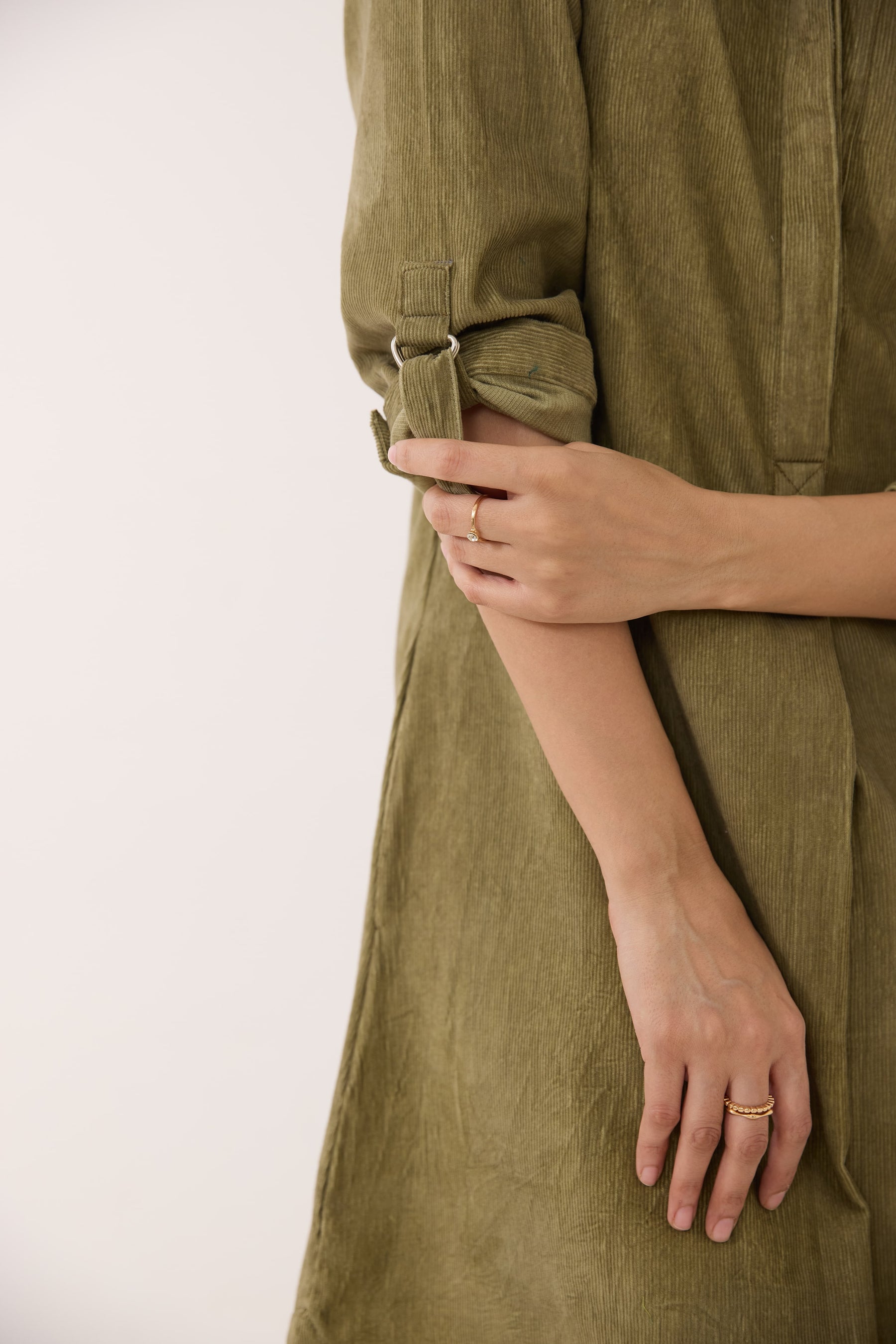 Dusty Green Corduroy Shirt Dress