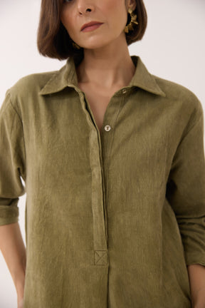 Dusty Green Corduroy Shirt Dress