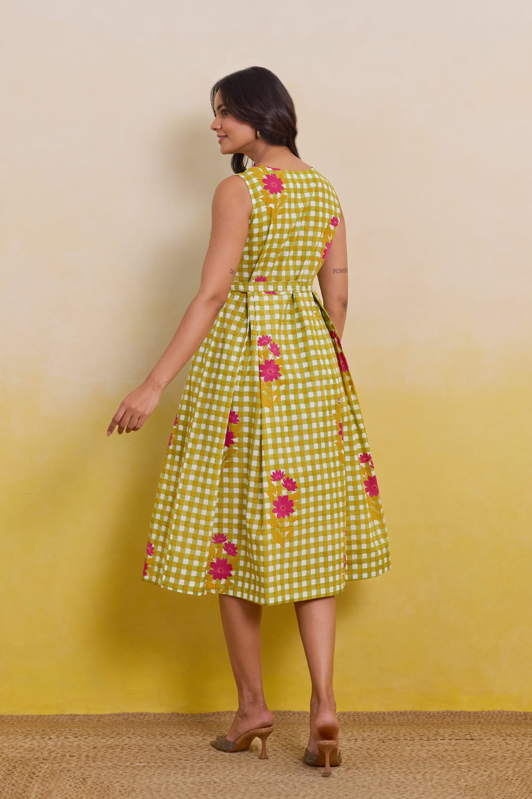 Yellow Gingham Floral Dress