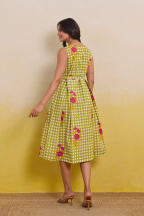 Yellow Gingham Floral Dress