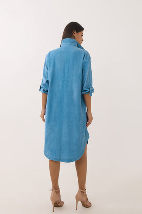 Sky Blue Corduroy Shirt Dress