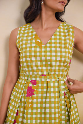 Yellow Gingham Floral Dress